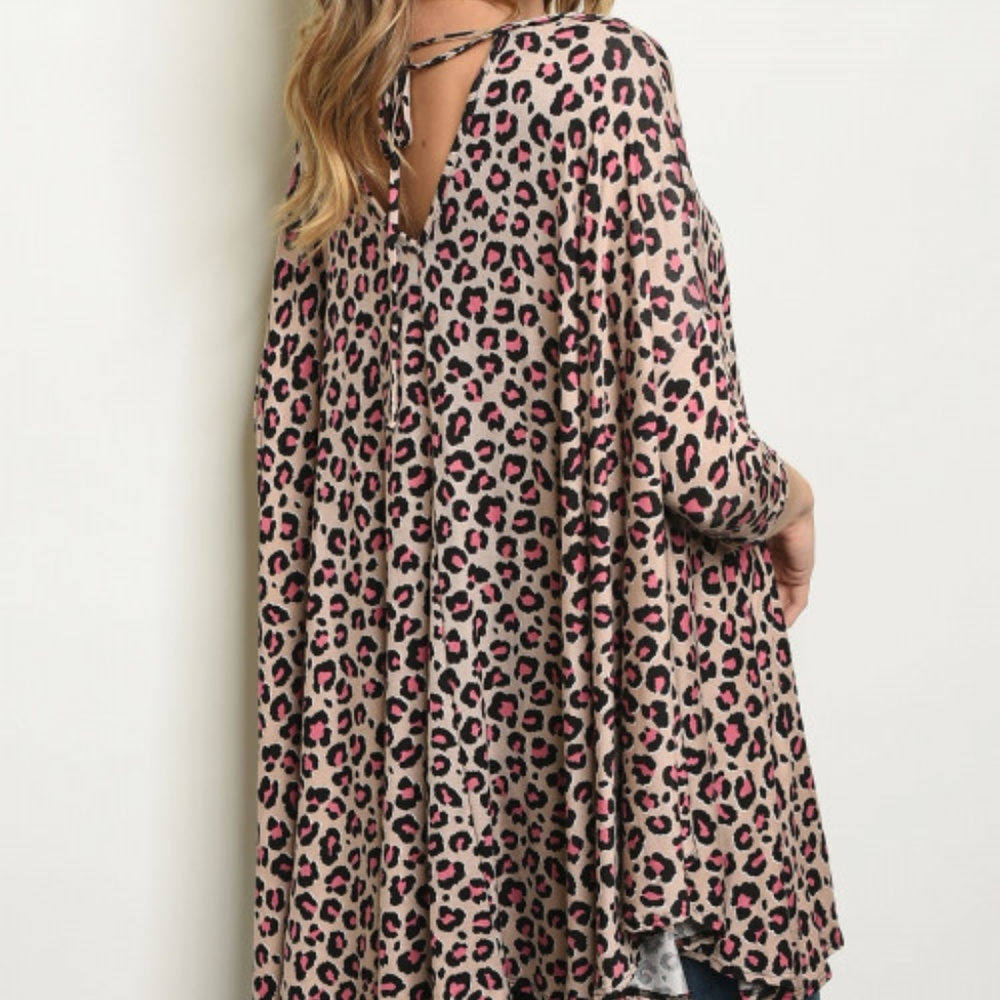 TAUPE PINK & BLACK LEOPARD PRINT TUNIC TOP - Picture 5 of 6